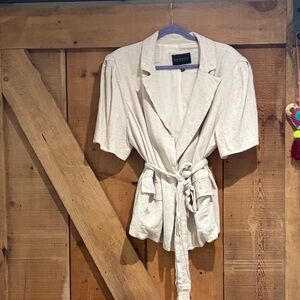 Eloquii Ivory linen Short-Sleeve Tie-Waist Blazer